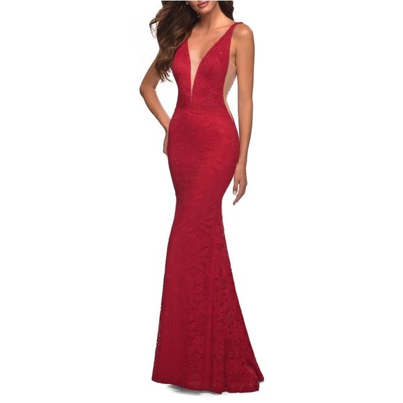 La Femme Dresses & Skirts - La Femme Illusion Inset Lace Gown in Red at Nordstrom, Size 8 🤩 R1